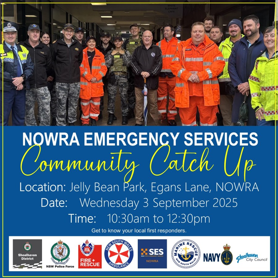 The current image has no alternative text. The file name is: Nowra-Emergency-Services-Community-Catch-Up-3-September-2025-Advert.jpg