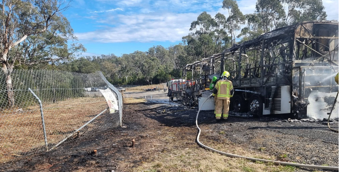Children rescued from burning school bus